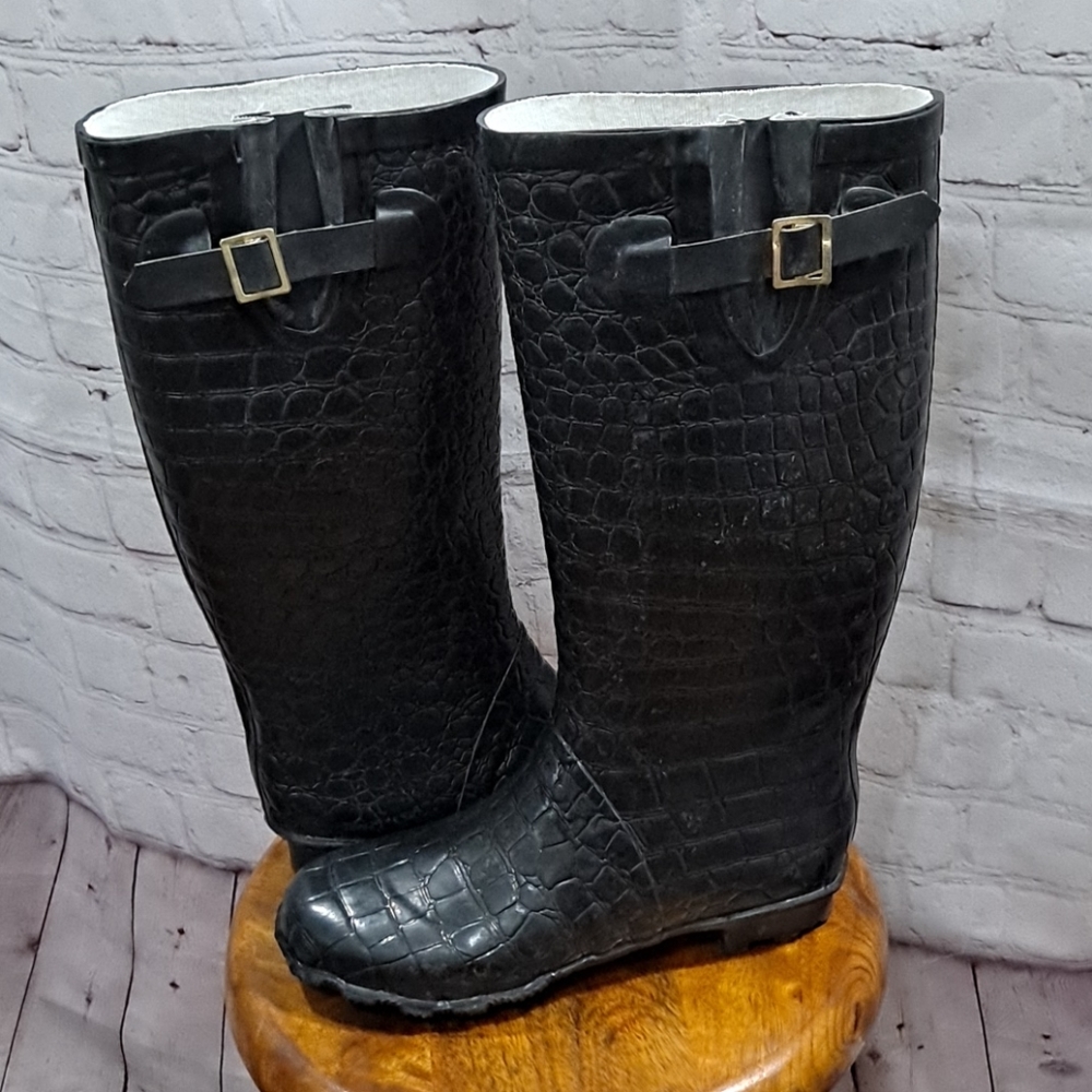 Henry Ferrera Black Rubber Crocodile Rain Boots
